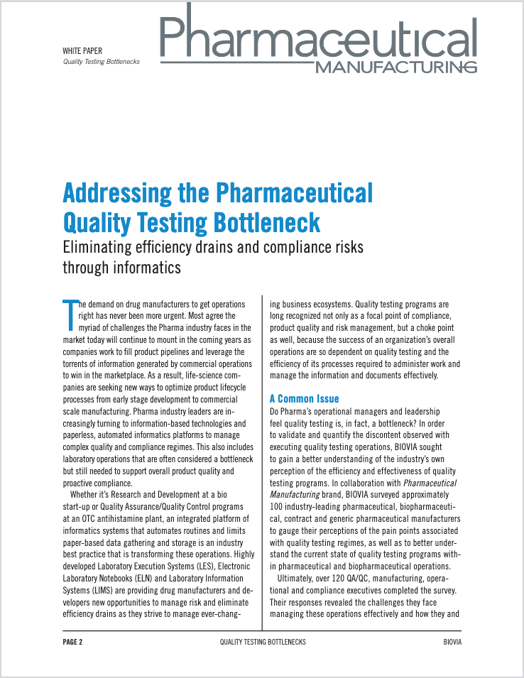 Addressing The Pharmaceutical Quality Testing Bottleneck