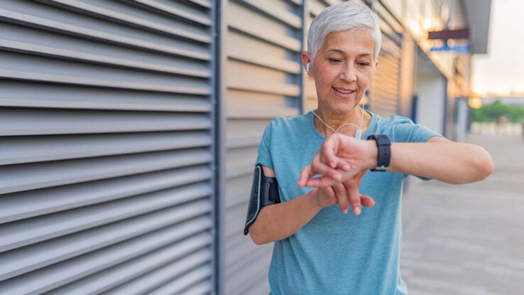 Woman Using Wearable Sensors in Clinical Trial